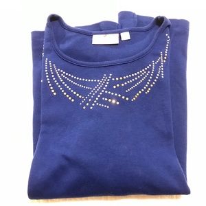 QF navy blue 3/4 sleeve shirt embellished with rhinestones (2X)